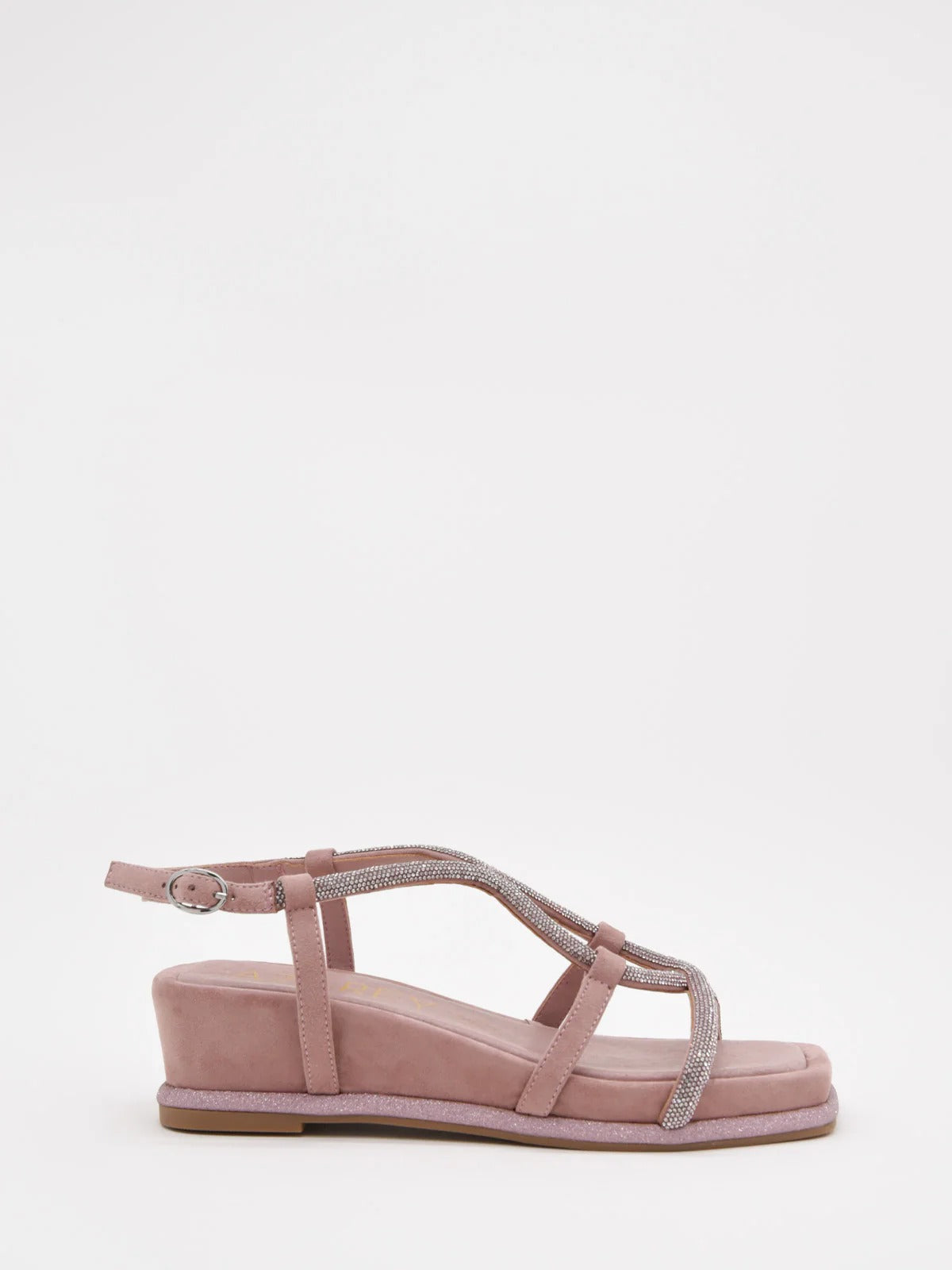Sandalias planas AZAREY color rosa y tiras cruzadas con strass