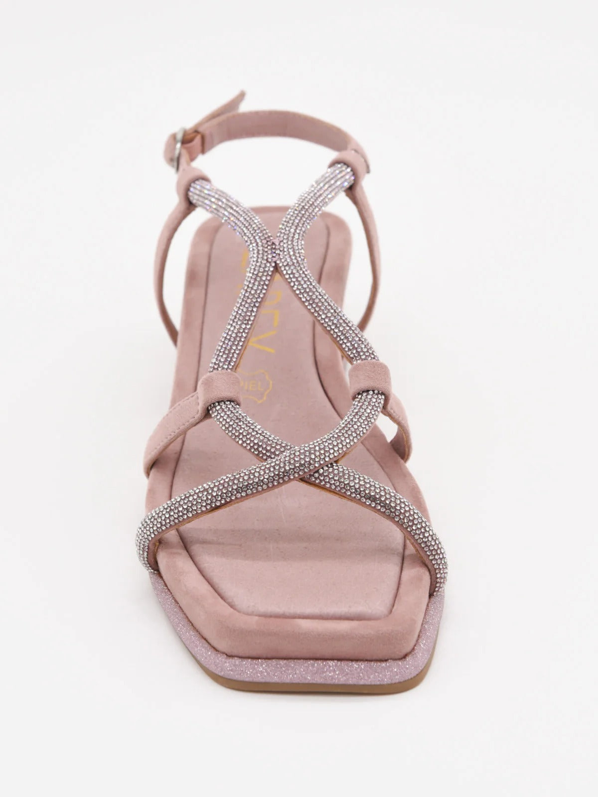 Sandalias planas AZAREY color rosa y tiras cruzadas con strass