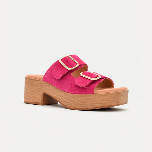 Sandalias AZAREY de piel con tacón ancho y hebilla